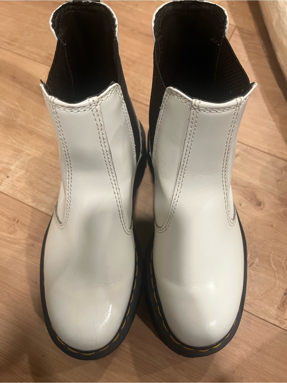 Dr. Martens White Leather Chelsea Boots with Black Sole